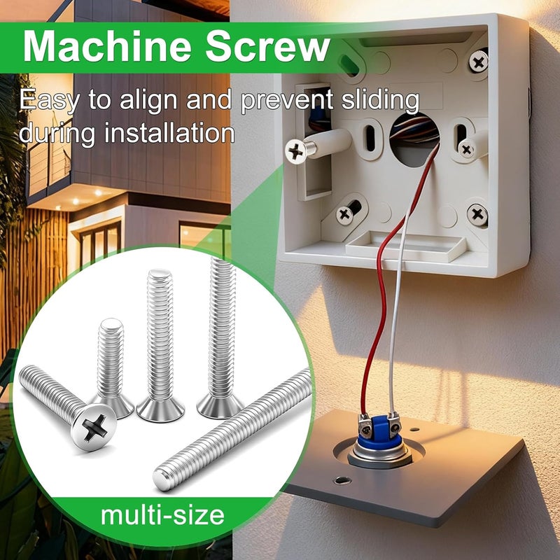 Twidec /Machine Screws Assortment kit,304 Stainless Steel Phillips Flat Head Electricians Screws #6-32#8-32 102PCS 5/8 to 2 inch Extra Long for Electrical Wall Plate Switch, Receptacles Mounting Screws - Image 3